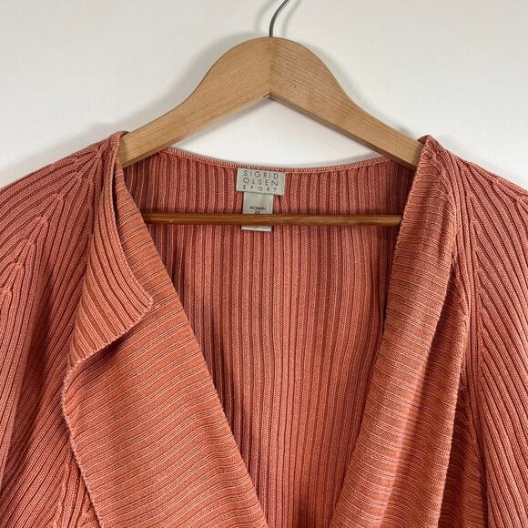Sigrid Olsen Sport Ribbed Silk Blend Cardigan Rust Orange Waterfall Sweater 2X - Picture 2 of 15